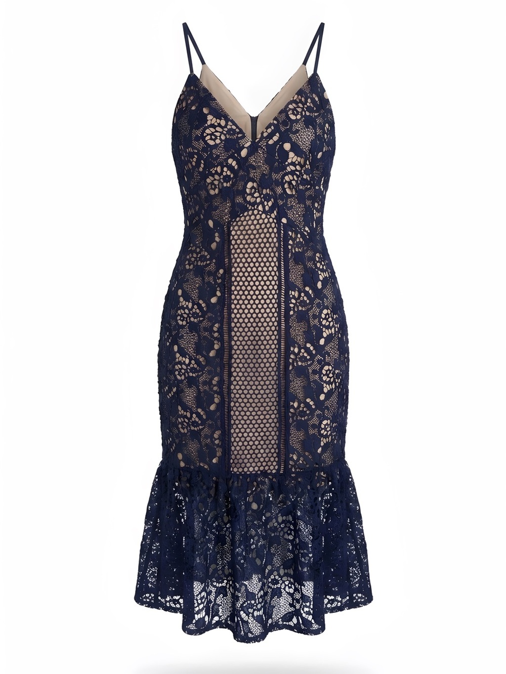 Romeo & Juliet Couture Navy Lace V-Neck Midi Dress